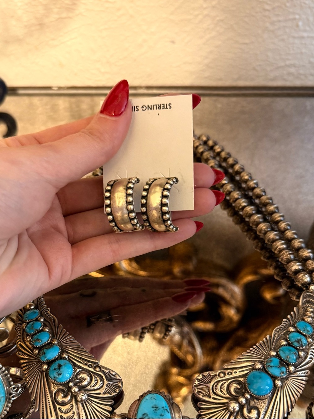 Sterling Silver Navajo Western Hoop Earrings